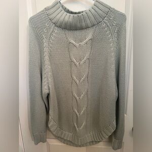 Nanette Lepore Wool cashmere Blend Seafoam Green Cable Knit Sweater XS Fisherman